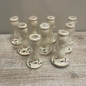 Holiday Wooden Candle Holders with Holly Design, Set of 9, 5x3